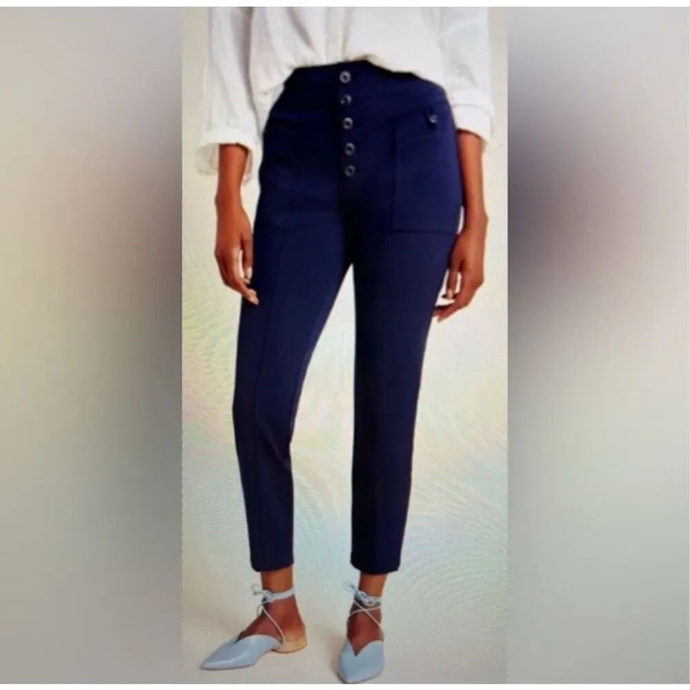 Anthro Bryson navy tapered multi button business casual pants